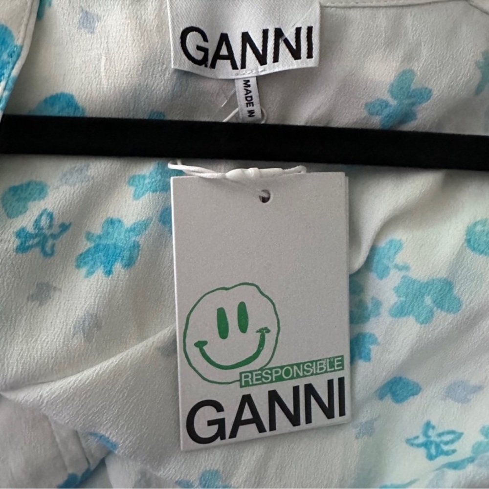 Ganni High Low Wrap Dress - White and Blue Floral 38 - Picture 6 of 8